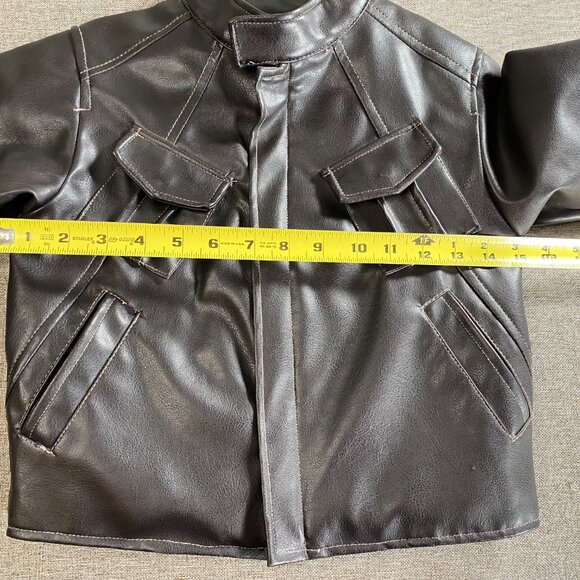 Kenneth Cole Reaction Faux Leather Jacket Kids Boys 4 Brown Biker Jacket - Picture 7 of 15